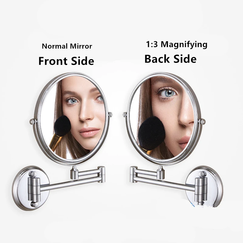 

Free-punching Wall-mounted 360° Rotatable 2-face Copper Bathroom Beauty Makeup Mirror Folding Home Back Magnifying Mirror