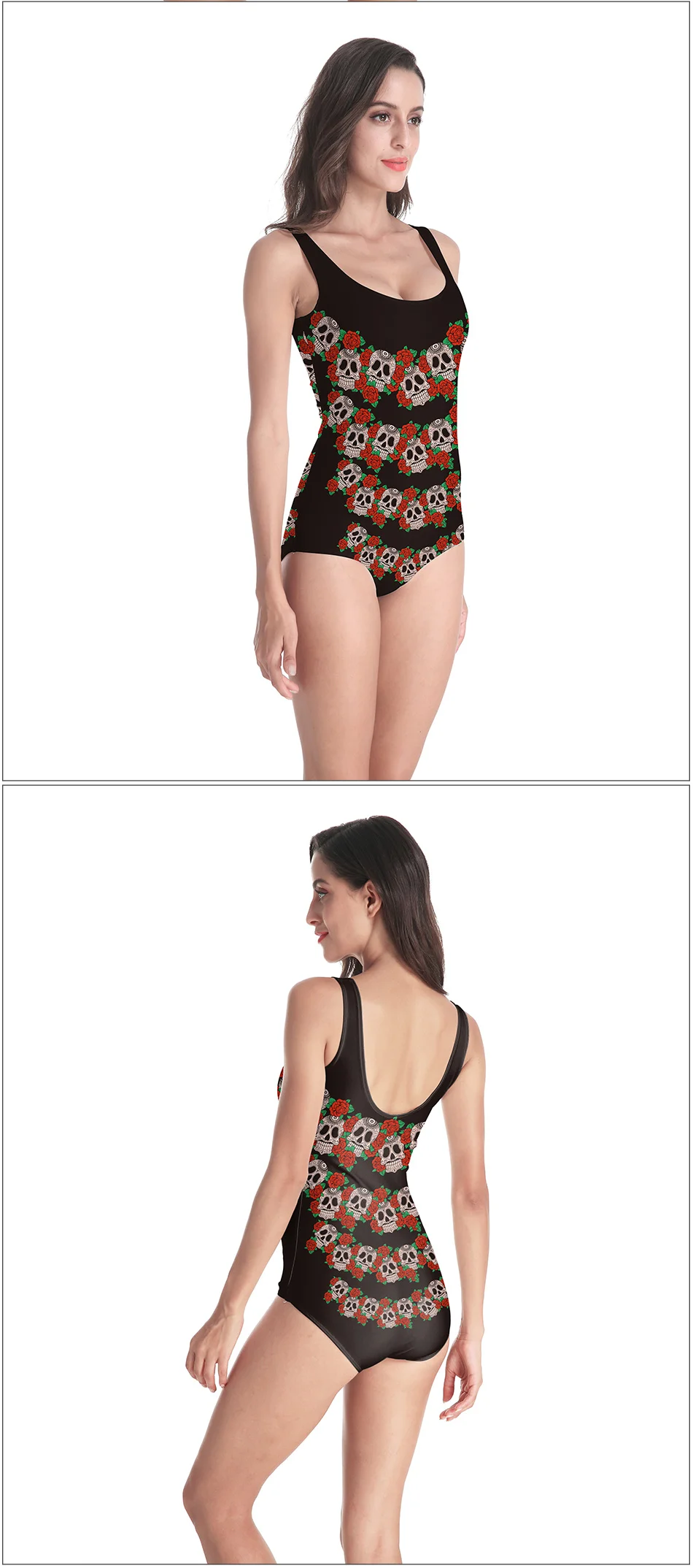 New Sleeveless Magic Gothic skull rose Sexy 3D Beach Style Suit Printed Girl Swimsuit One Piece Swimwear women Cosplay Funny
