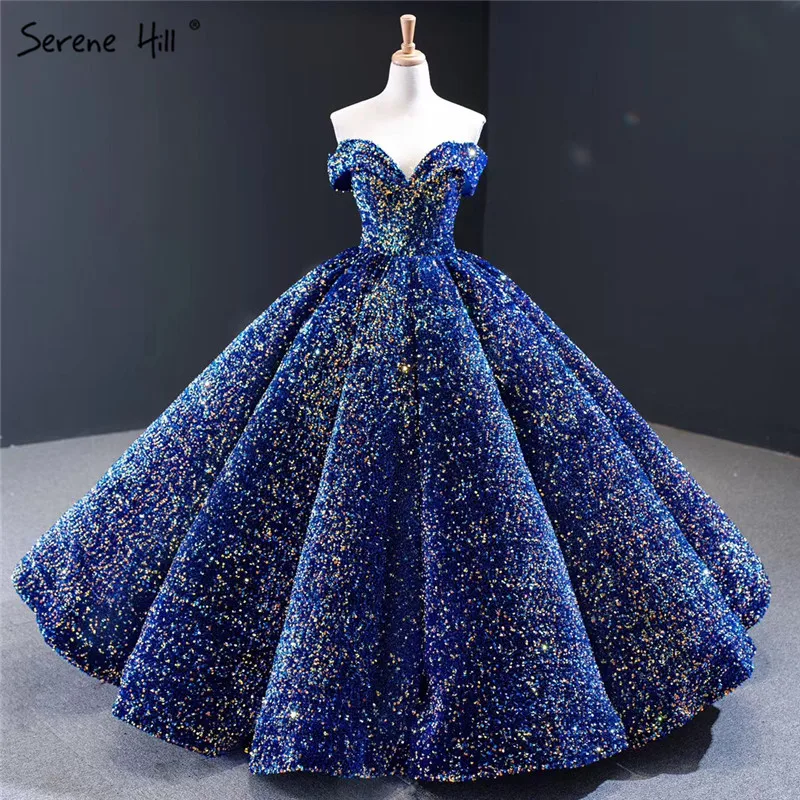 royal blue Дубай Милое сексуальное зеленое роскошное свадебное платье, расшитое блестками, с открытыми плечами, свадебные платья Serene Хилл DHM66991 на заказ - Цвет: royal blue