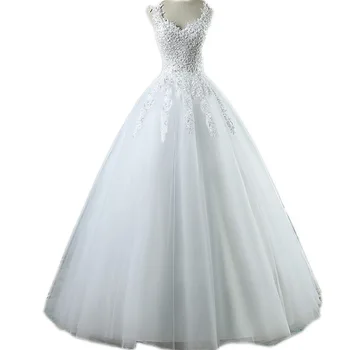 

2020 New Design Sexy V Neck Lace Fashion Slim Fit Bride White Wedding Dress