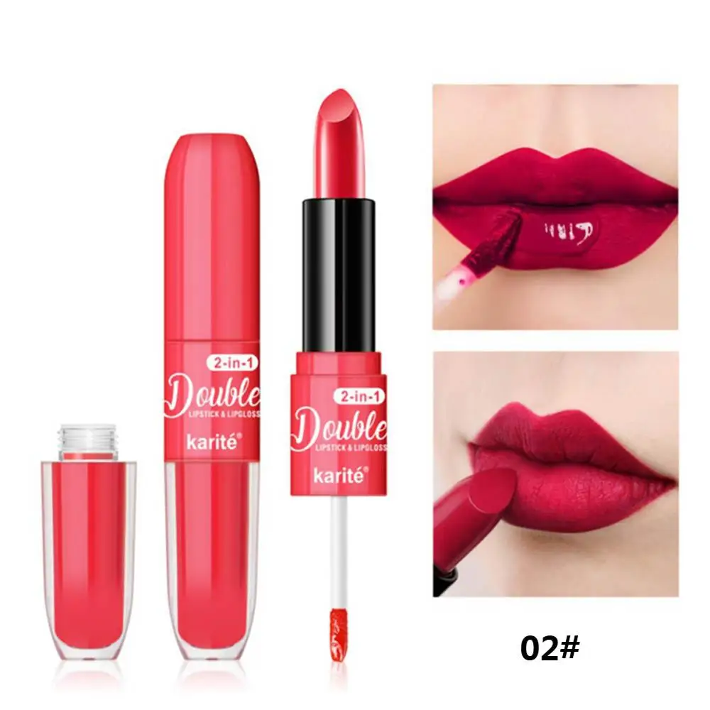 Double-end Lip Gloss Plus Lipstick Pigment Matte Lip Glaze Maquillaje Velvet Lipstick Makeup Beauty - Цвет: 02