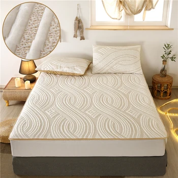 

Waterproof Elastic Fitted Sheet home Bed Linen Solid Color Embossed Mattress Protector Cover for Mattress Thick Soft Pad sale