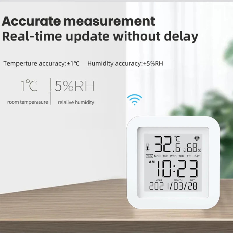 Tuya WIFI Smart Temperature Humidity Sensor Indoor Hygrometer Thermometer LCD Display Real Time Update USB Power Up