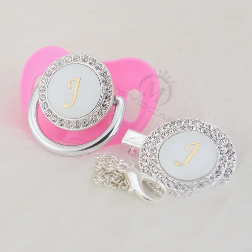 BLING silver bling pacifier and pacifier clip set name Initials letter J unique BPA free dummy bling baby shower gift LJ-1 - Цвет: LJ-3-1     6-18M