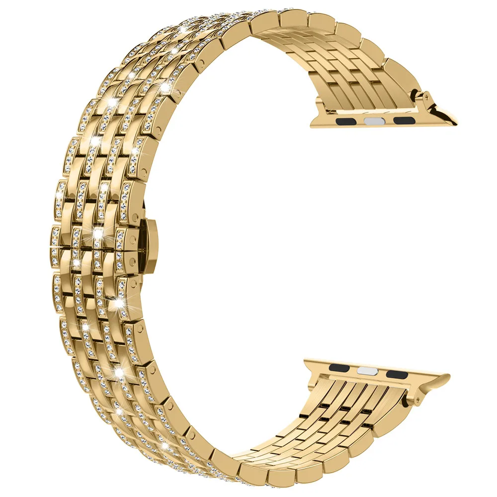 Gold Шикарный ремешок для Apple Watch, ремешок, Кристальные стразы, женский роскошный браслет с бриллиантами, цинковый сплав, ремешок для iWatch, серия 5, 4, 3, 2, 1 - Цвет ремешка: Gold