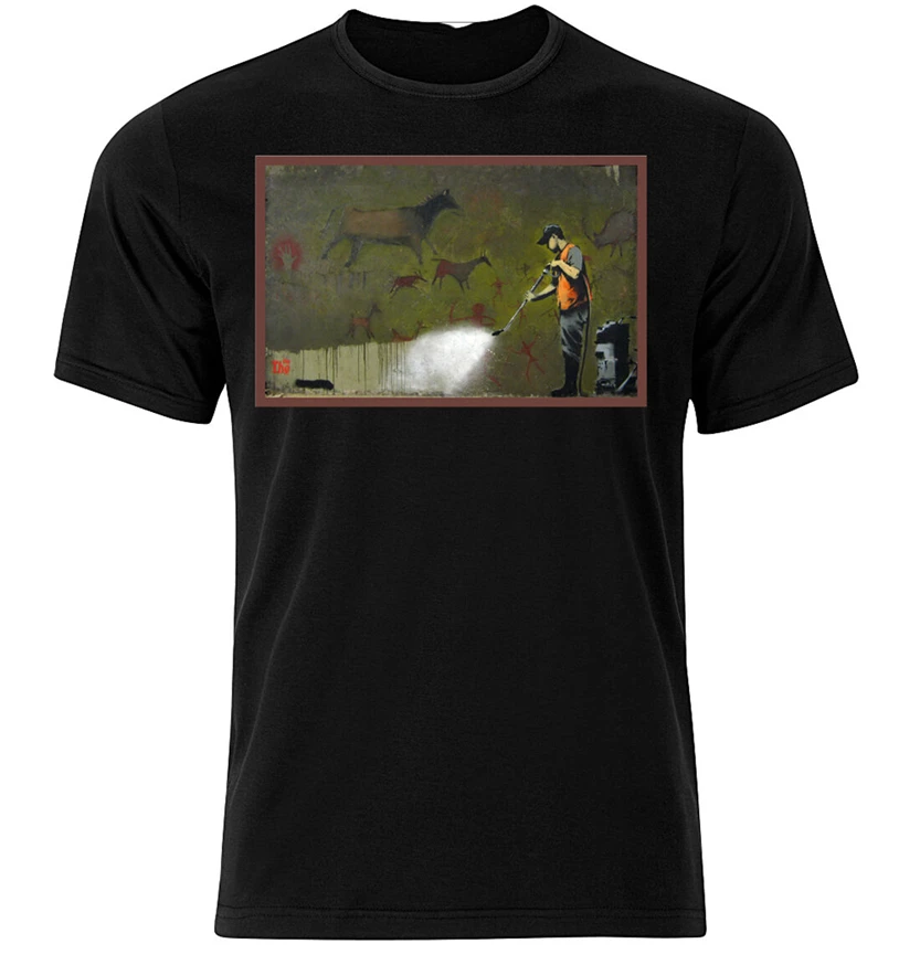Cave Graffiti Banksy-графическая хлопковая футболка короткая и длинная модная Sl | Мужская