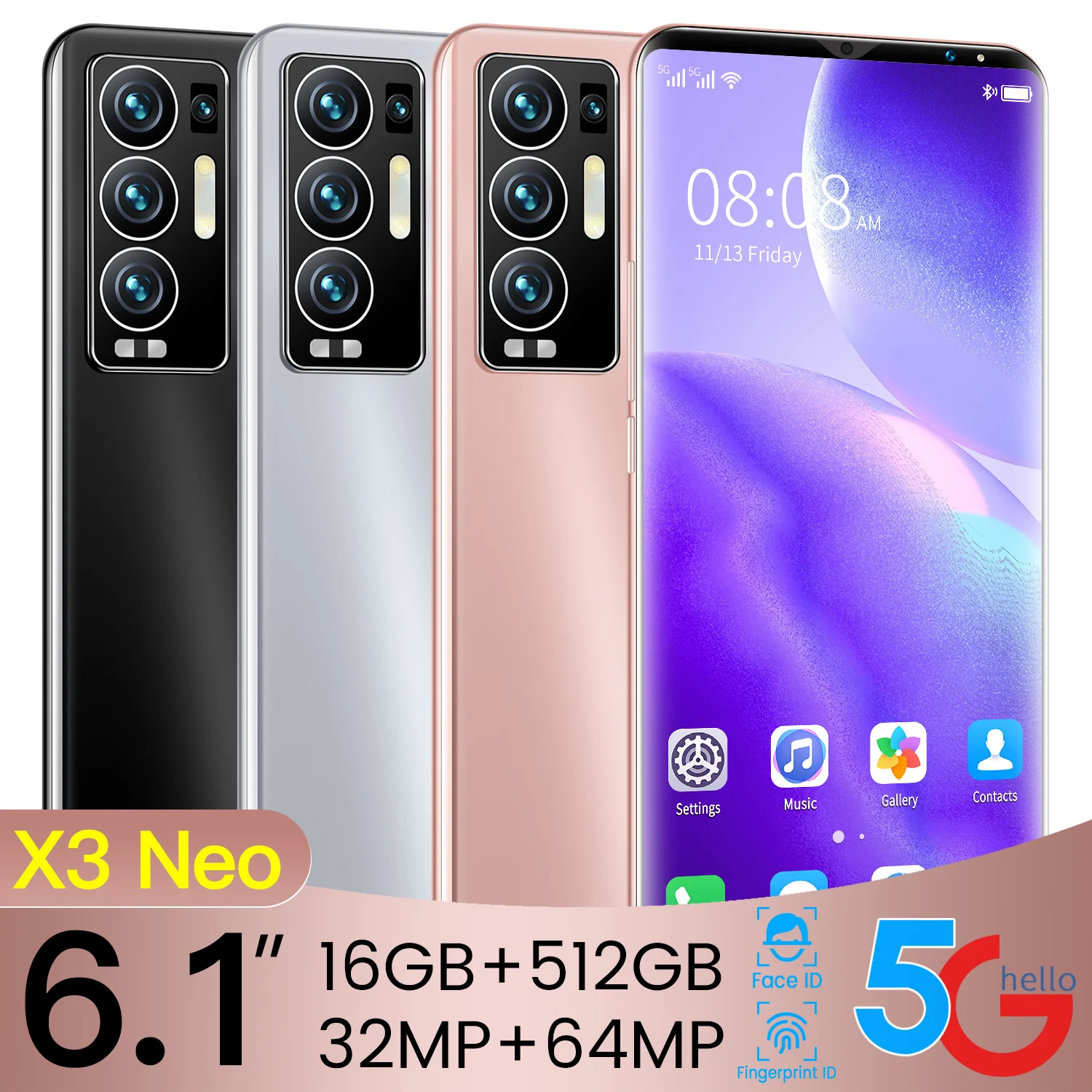 2021 Newest X3 NEO 6.1Inch 16+512GB 10 Core 5G Smartphone 6000mAh 32+64MP HD Camera Hot Selling 4G LTE Mobile Cell Phone Network