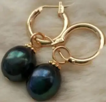 

Free Shipping PERFECT 10-13MM AAA BLACK SOUTH SEA PEARL EARRING 14k/20 GOLD HOOP