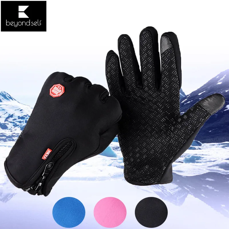 

Snowboard Gloves Men Women Heated Gloves Touch Screen Outdoor Waterproof Windproof Warm Zipper Velvet Riding Hiking Gloves 1Pair