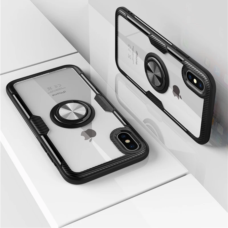 Для Coque iPhone XR Funda X Xs Max полный Чехол Роскошный TPU рамка прозрачный PC Алюминиевый кольцевой кронштейн противоударный