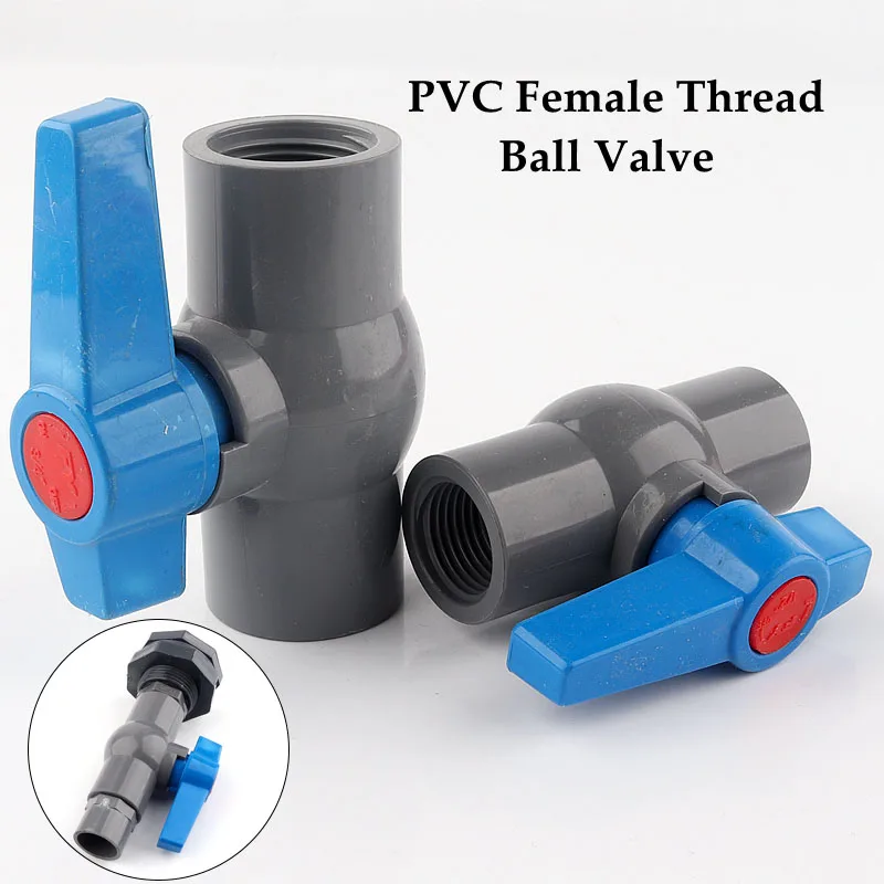 PVC Gray Ball Valve Female Threaded Water Pipe Connector 20mm 25mm 50mm-90mm Dia 