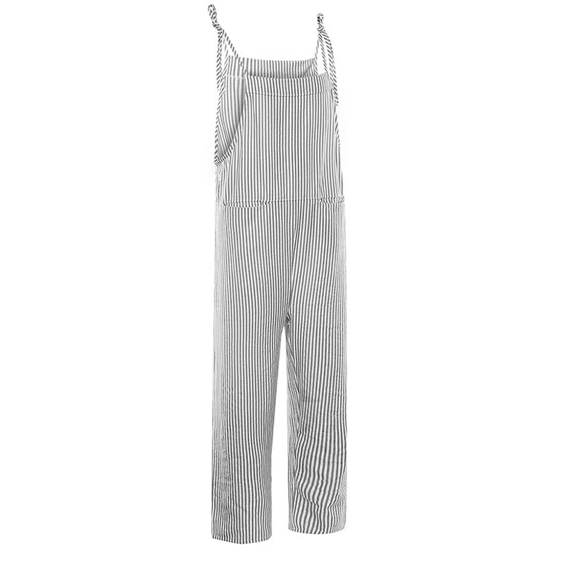 Summer Jumpsuit Womens Casual Baggy Striped Wide Leg Overalls Dungarees Jumpsuit Women Street Daily Cotton Linen Jumpsuit S-XL