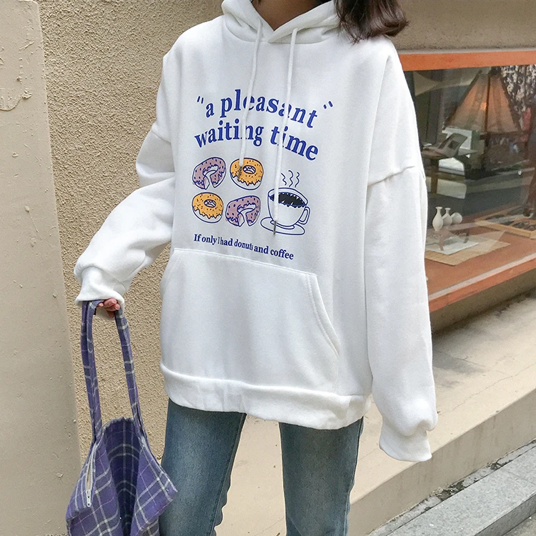 Harajuku, женские повседневные толстовки, корейские, милые, с мультяшным принтом, с длинным рукавом, свободные свитшоты, для женщин, s, осень, зима, пуловер с капюшоном