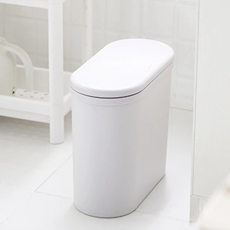 Multifunction 10L Plastic Narrow Type Trash Can Toilet Waste Bin Dustbin Trash Bin Basket Garbage Bucket Brush Bathroom Cleaning