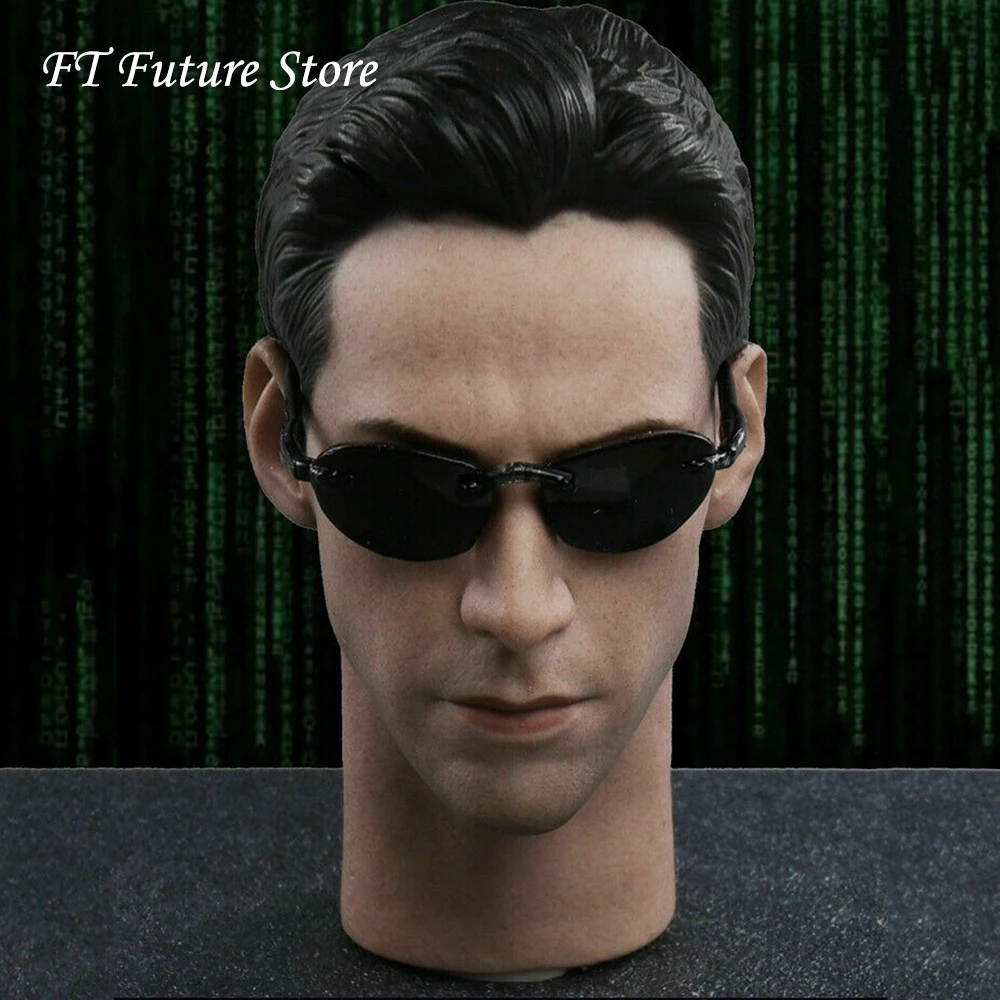 

In Stock JX033 1/6 Male Head Sculpt Accessory Keanu Reeves The Matrix Neo Head Carved with Glasses Model for 12'' Body