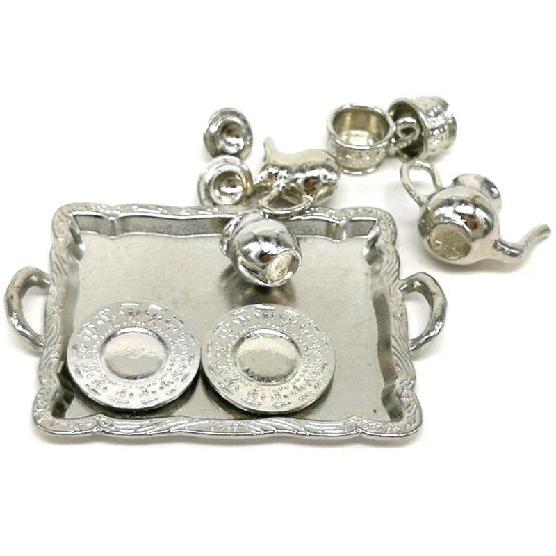 10 шт./компл. кукольный дом Миниатюрный металлическая чайная кукла дом Мебель Миниатюрные столовая посуда игрушка Чай горшок чашка пластины