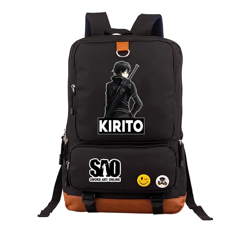 Anime SAO Sword Art Online Kirigaya Kazuto Kirito Backpack Messenger Book Bag Mochila Laptop student Travel Bag Teens Laptop bag