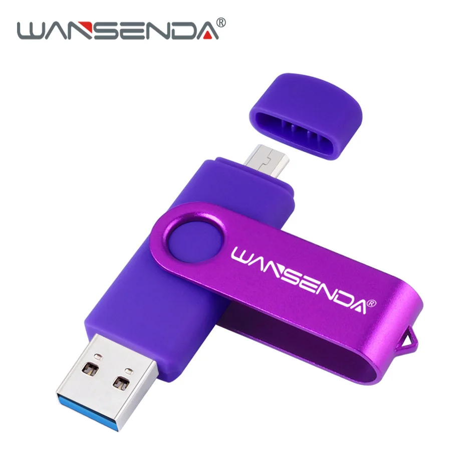 Фиолетовый Новая USB флеш-накопитель Wansenda 3,0, 256 ГБ, 128 ГБ, 64 ГБ, 32 ГБ, 16 ГБ, 8 ГБ, OTG, 2 в 1, высокоскоростная Флешка для Android/PC - Цвет: Фиолетовый