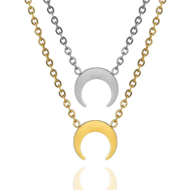 Gold Silver Color Stainless Steel Half Stars Moon Necklace Crescent Choker OX Horn Pendant | Украшения и аксессуары