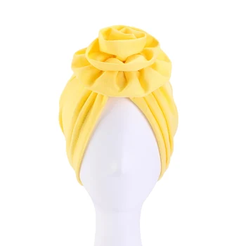 

European American Popular Cotton Pan Flower Turban Hat Ladies Solid Coloring Ethnic Hair Cap Styling Chemotherapy Muslim