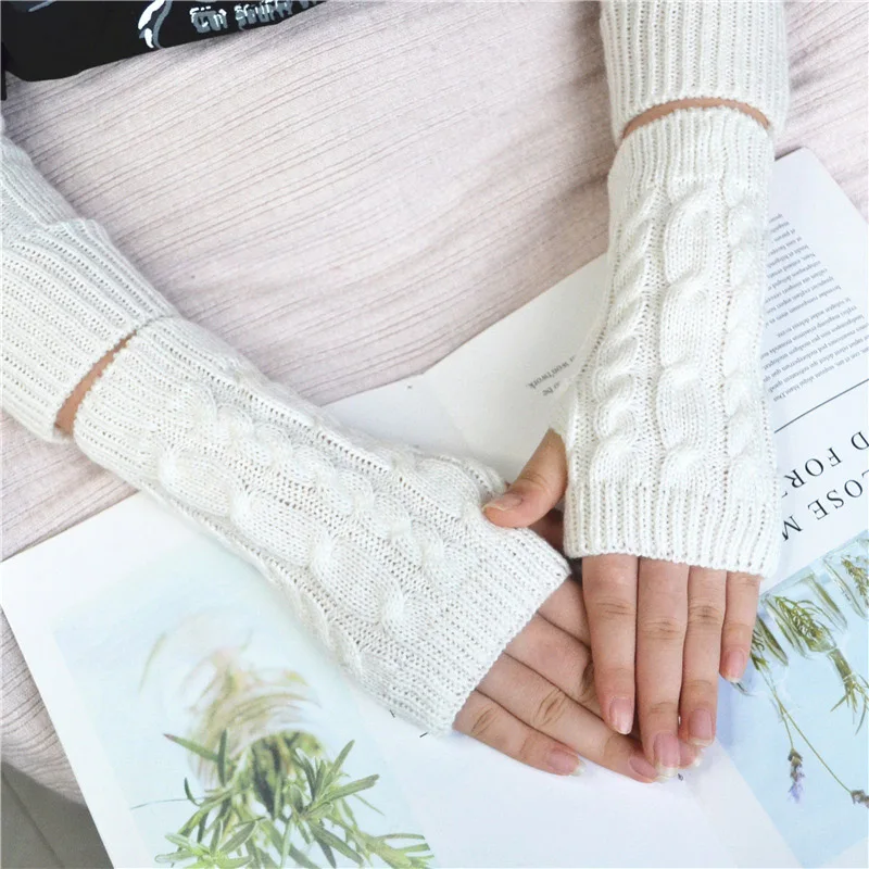 2021 Winter Women Arm Warmers Knitted Long Gloves митенки Twist Pattern Warmer Fingerless Gloves For Men перчатки без пальцев