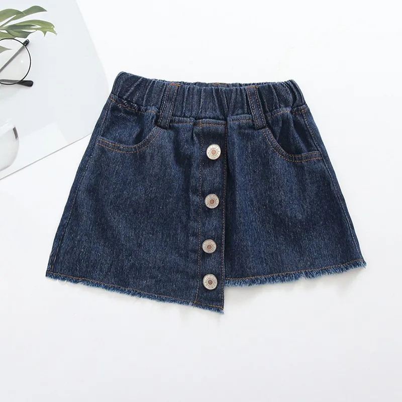 Navy blue Новая летняя Милая нестандартная джинсовая короткая юбка с пуговицами для маленьких девочек, Повседневный Сарафан для малышей - Цвет: Navy blue