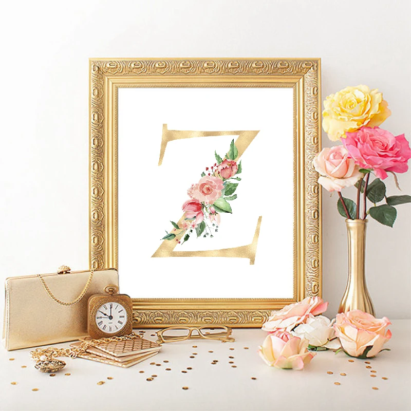 Blush Florals Alphabet Canvas Poster Wedding Decor