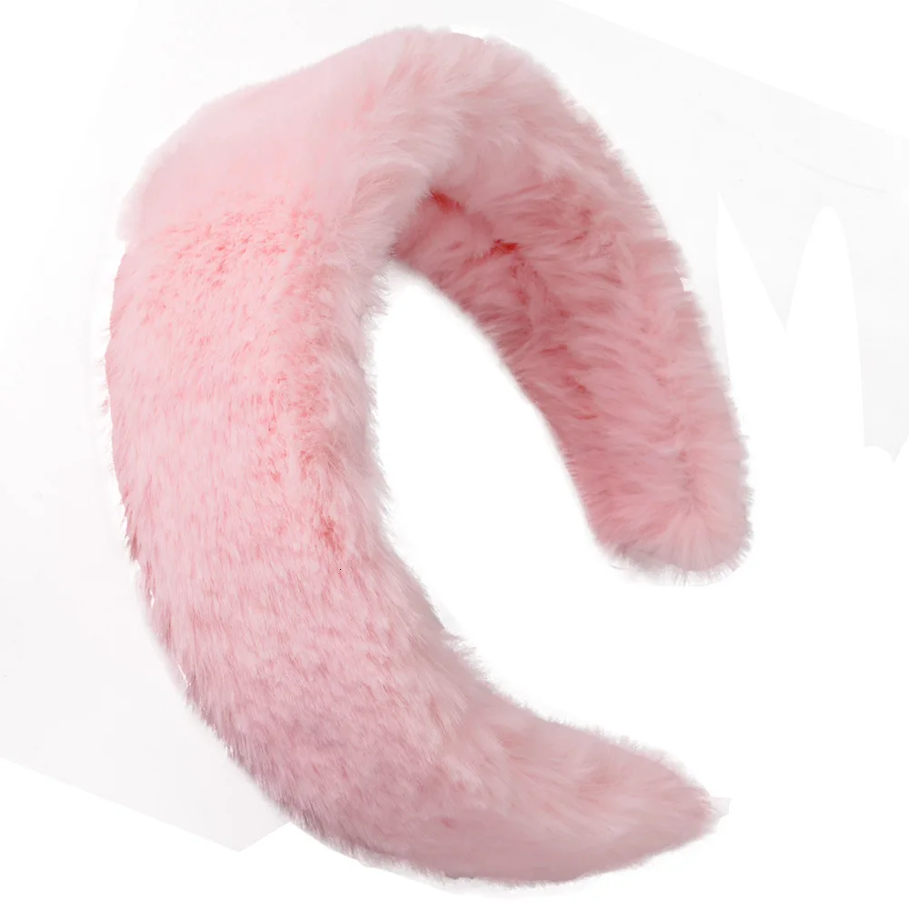 Плюшевая повязка для волос Обручи зимние женские повязки для волос женские толстые повязки модные аксессуары - Окраска металла: Long hair dark pink