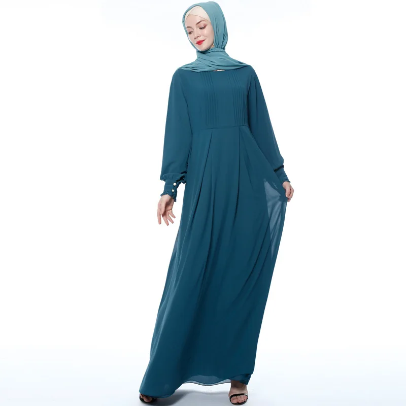 Элегантное мусульманское платье абайя Дубай шифон Кафтан Marocain Vestidos длинный халат плиссированные Jubah Рамадан Арабская Исламская одежда