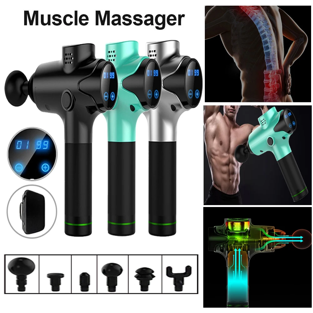 

4 Massage Heads Deep Muscle Massage Gun Electronic Muscle Massage Device Gym Body Pain Relief Relax Yoga Fitness Equipment