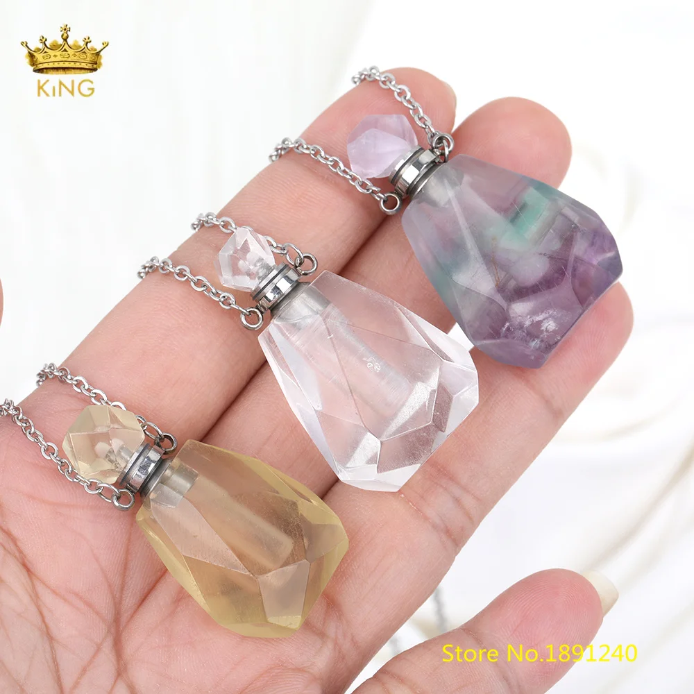 Различные камни подвеска в виде бутылочки парфюма Серебряная цепочка Ожерелье для ювелирных изделий женский подарок, граненый бисером духи Шарм ожерелье День рождения