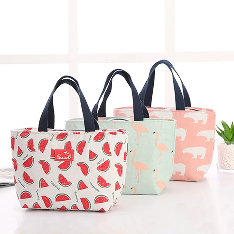 

1PC Functional Pattern Cooler Lunch Box Portable Insulated Canvas Lunch Bag Thermal Food Picnic Lunch Bags for Women Kids