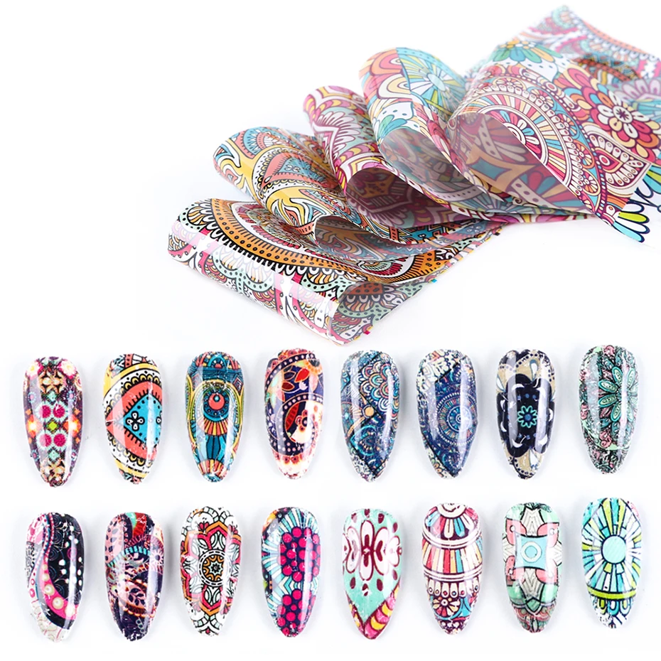 16pcs Retro Nail Foil for Manicure UV Gel Polish Sticker Colorful Flowers Design Adhesive Decal Nail Art Decoration Wraps 4
