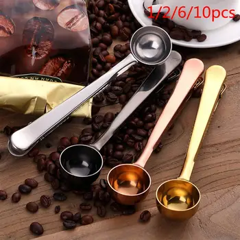 

Coffee Stainless Steel Tea Spoon With Clip Coffee Measuring Cup Spoon Seal Powder Drink Tool Kitchen Supplies