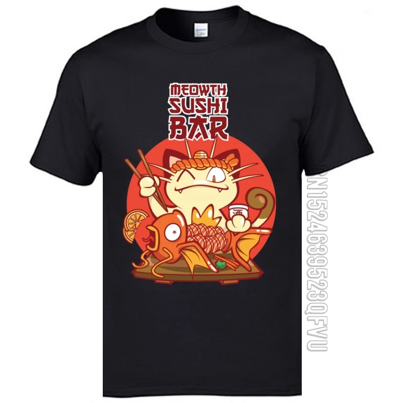 Мужская хлопковая футболка с принтом Meowth Sushi Bar модная карпа кои рыбы каваи