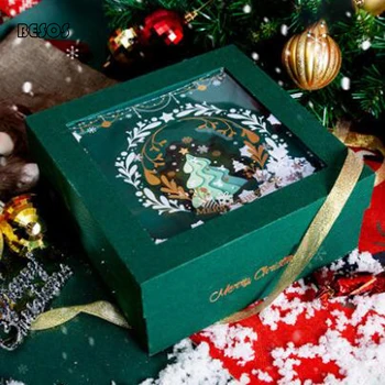 

Hollow-out Single Double Layer Christmas Gift Box Creative Bronzing Letter Scarf Double Layer Rotating Cardboard Gift Box B245D