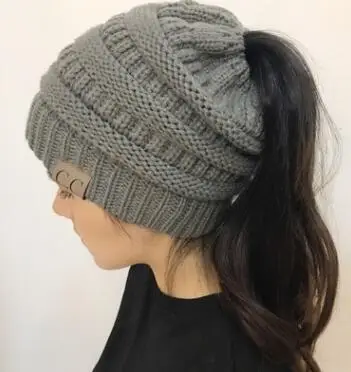

Messy Bun Drop Shipping Soft Knit Ponytail Beanie Winter Hats For Women gifts Keep warm in the winter days personalized gifts