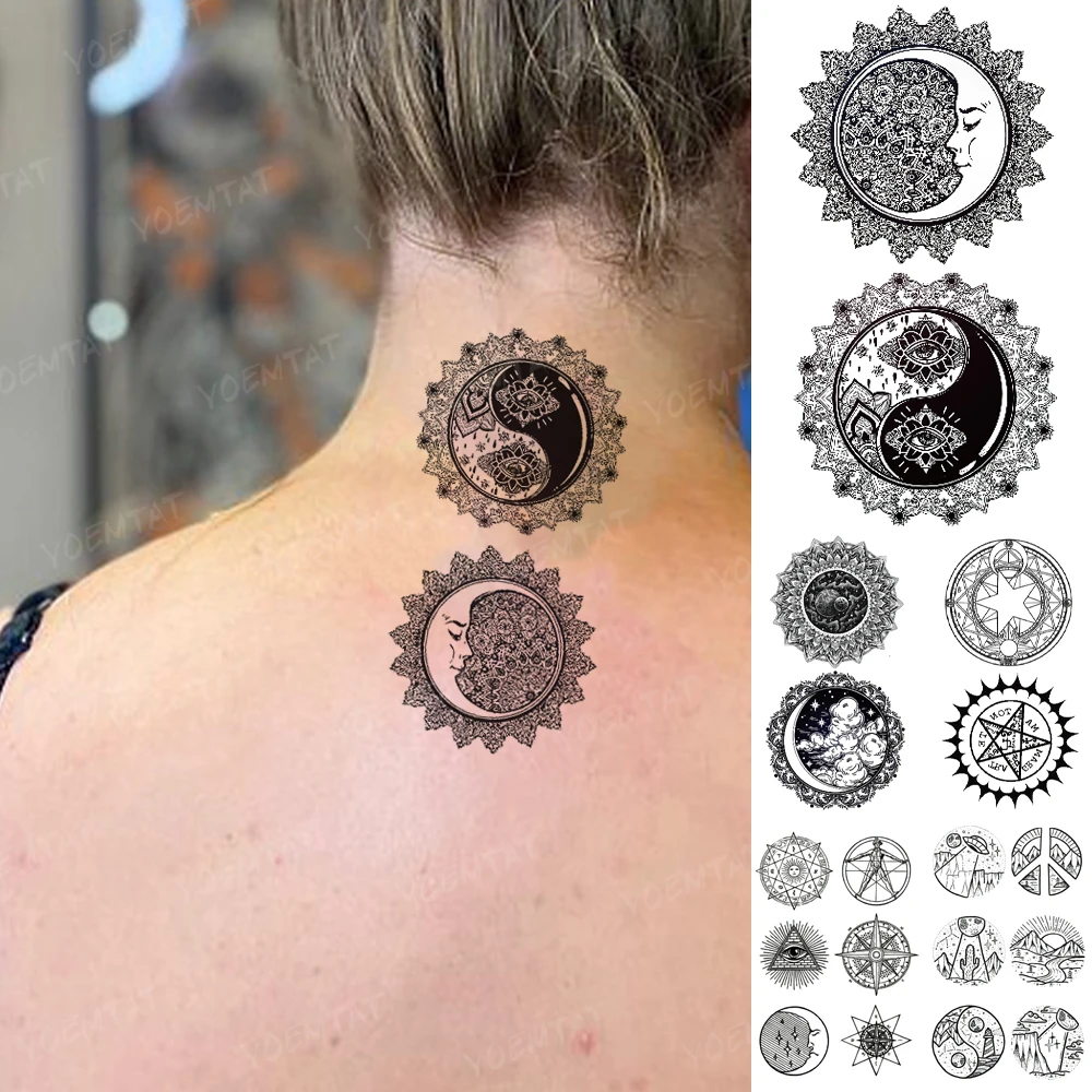 Waterproof Temporary Tattoo Stickers Gossip Moon Sun Planet Fake Tatoo Back  Neck Black Henna Tattoo Man Woman Child Glitter Tato|Temporary Tattoos| -  AliExpress