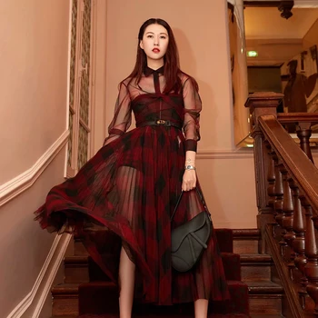 

HIGH QUALITY Newest Paris Fashion 2020 Designer Dress Geometric Print Pleated DRESS