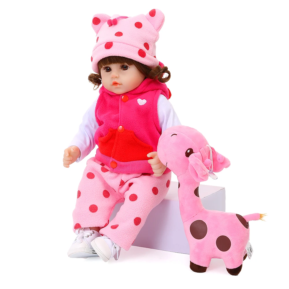 Горячая 48 см Кукла реборн игрушка Реалистичная кукла с жирафом для малышей очаровательные Куклы с розовым платьем игрушки подарки на день рождения