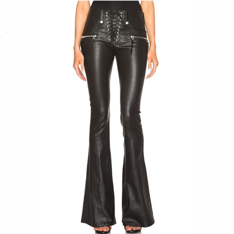 

DEAT 2019 Autumn Plus Size Pants Black Trousers Women Pu Leather Pants Streetwear High Quality England Style Wide Leg MG846