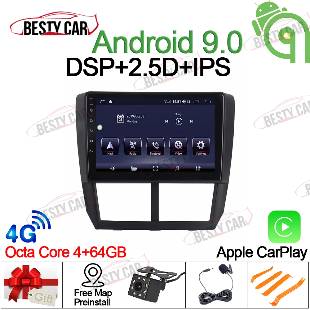 Clearance Android 9.0 Octa Core 9 Inch Touch Screen GPS Car Radio Stereo For 2008 2009 2010 2011 2012 Subaru Forester Multimedia Player IPS 2.5D WIFI CARPLAY 0