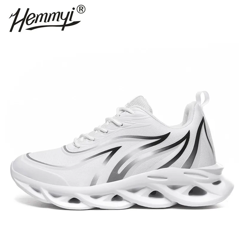 Hemmy/Новинка года; Летняя мужская обувь Flyknit; ультралегкие дышащие кроссовки для мужчин; удобная резиновая Мужская обувь для бега; размеры 39-46 - Цвет: Белый