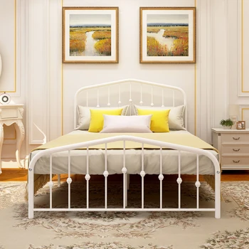 

DUMEE White Metal Platform Bed Frame with Headboard and Footboard / Premium Steel Slat Support / Mattress Foundation, Full