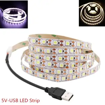 

5V USB LED Strip 5050 Cold White Warm White TV Background Lighting 60LEDs/m USB Clip Connector 2M 3M 5M Set Led Lights For Room