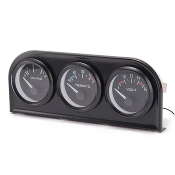 

12V Universal ABS Plastic Shell + Iron Car Triple Kit 3 In 1 Volt Meter Water Temp Oil Pressure Gauge Tachometer