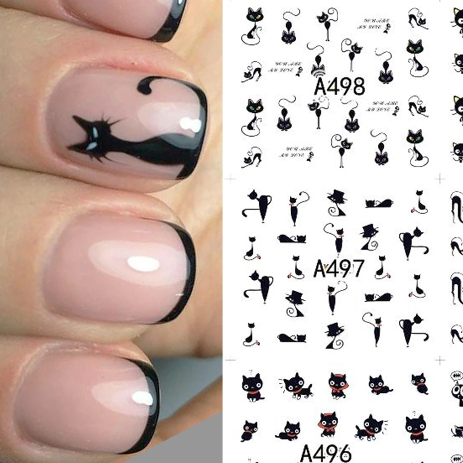 12 Designs Cute Cat Pattern Watermark Designs Nail Art Stickers Water Transfer Decals Beauty Nails For Decoration LA493-504 nail stickers nail art decoration nail decals