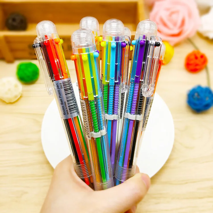 UFHTech 4pcs Multi-Color Ballpoint Pen Multi-function Press 6 Color Pen Novelty 6 Color in 1 Ballpoint Pen Office School Supplies Students Gift