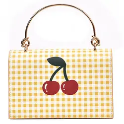 Маленькая квадратная сумка, модная сумка-мессенджер с цепочкой, милая сумка на плечо с принтом вишни, Повседневная Мобильная Сумка на