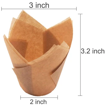 

150Pcs Tulip Cupcake Liners Natural Baking Cups Muffin Paper Liner Greaseproof Wrappers for Wedding, Birthday Party, Standard Si